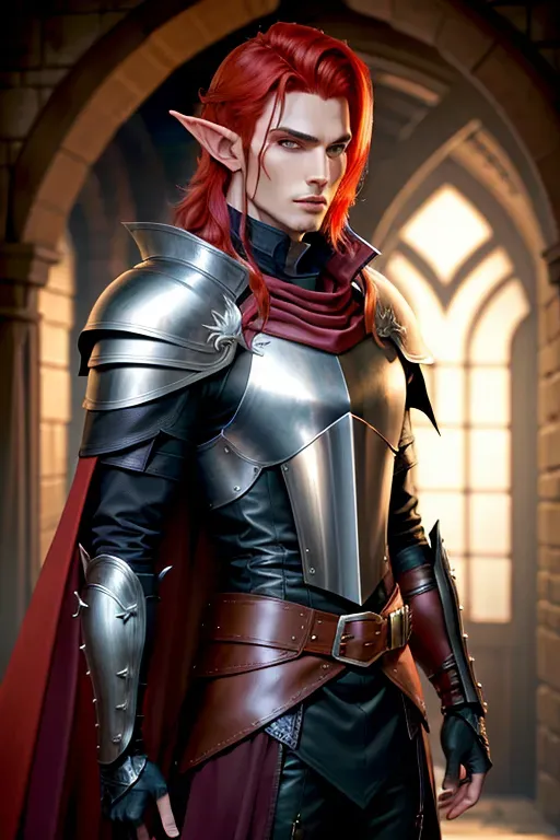 Dopamine Girl - male, elf, asassin, leather armor, cape, black clothes ...