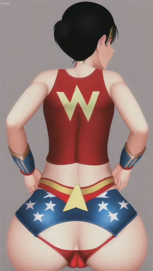 Wonder Woman spreading her round ass cheeks wearing a tight thong