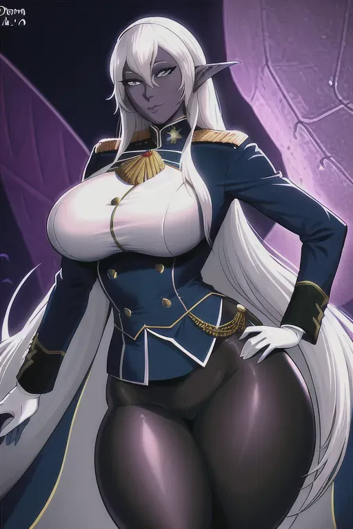 drow, dungeons and dragons drow, dnd drow, admiral uniform, military dress uniform, scifi admiral, big ass big breasts, wide hips, ship bridge background, 8k, detailed