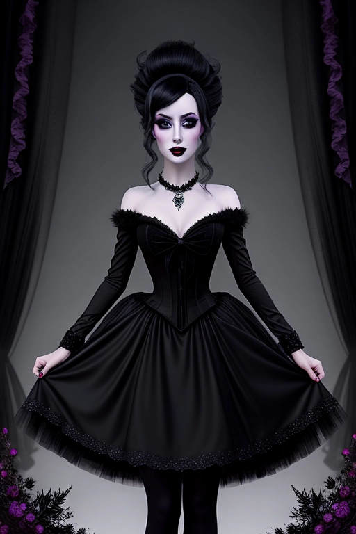 digital art of Cinderella from Disney wearing a goth version of her dress from Disney, black lipstick and dark eye shadow. thin skinny