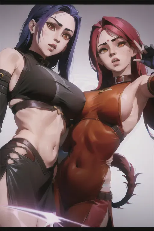 arcane style,, 2girl, portrait, breasts, detached sleeves, distr, facial mark, middle finger up, highres, large breasts long hair, long sleeves, looking at viewer, magic, orange eyes, parted lips, tail , ((masterpiece)), absurdres <lora:dpmg_arcane:1>
<lora:dpmg_upshirt:1>