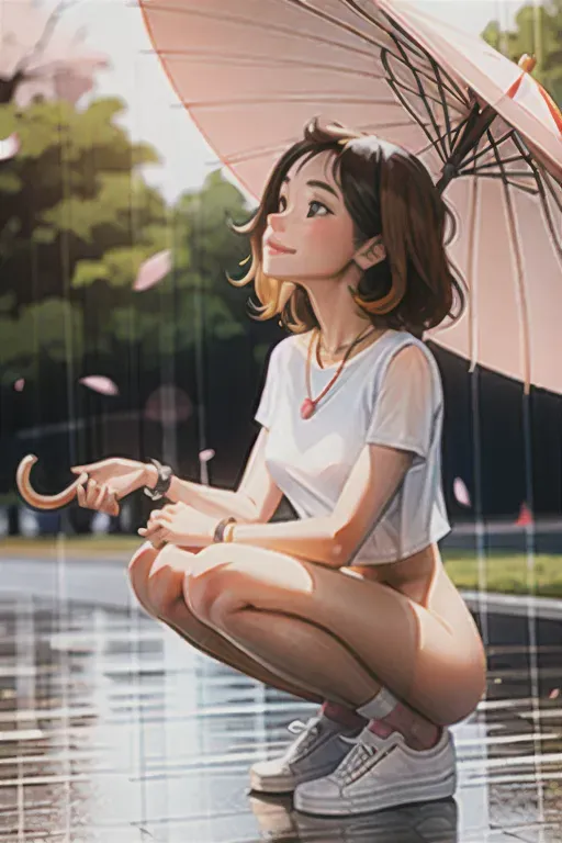 sam yang, 1girl, perfect breast and body,blurry background, brown eyes, brown hair, cherry blossoms, dog, full body, holding, holding umbrella, jewelry, looking up, medium hair, necklace, rain, shoes, short sleeves, smile, sneakers, solo, squatting, transparent, transparent umbrella, umbrella, watch, wristwatch , ((masterpiece)) <lora:dpmg_sam_yang:1>
Naked ,showing ass,nude,white socks,visible breast and vagina