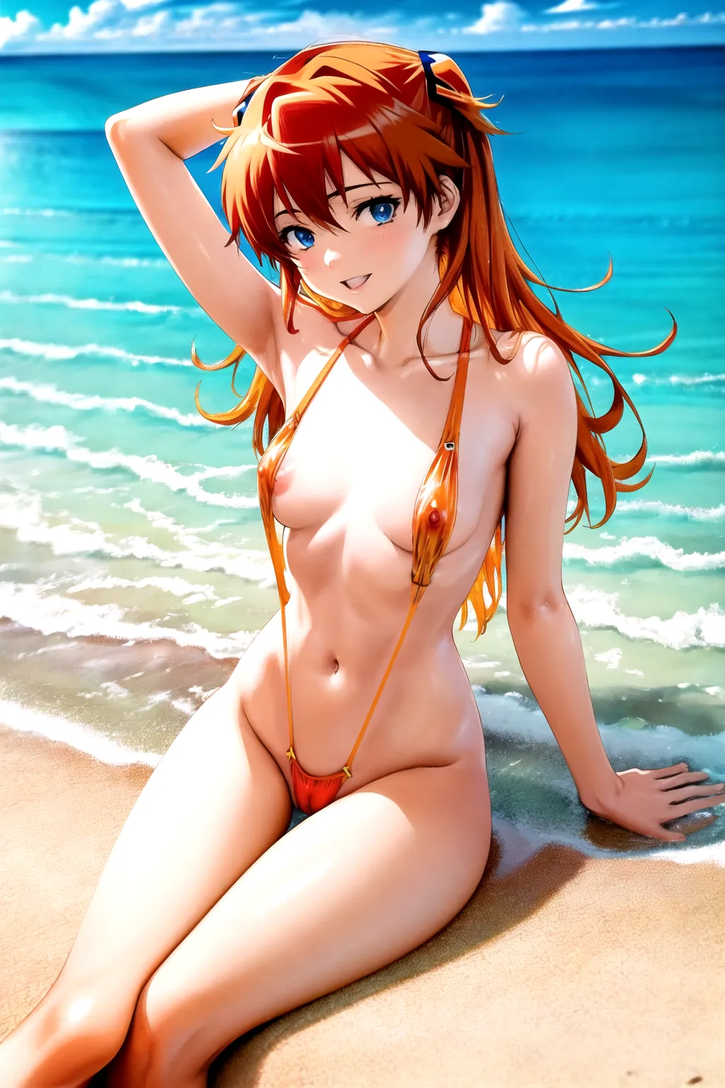 super tight orange strap <lora:slingshot:1> (lora:g_string_v1:1) (high quality1.2), (masterpiece1.2), (detailed1.4), 16K - Dynamic artwork reminiscent of Evangelion features nude miniature Asuka walking with medium-length orange hair, embodying the iconic style. Clad in a vibrant, see-through orange see-though slingshot, she exudes joy while playing on the beach shoreline. The vivid depiction captures her super happy demeanor, adding a lively and energetic atmosphere. In the style of Evangelion, this illustration showcases intricate details and meticulous attention to the character distinctive features. Trending on Pixiv.
(Fix super perfect smile happy face) (fix super perfect anime blue eyes) (Fix super perfect arms Hands curved High priority.) (fix Super perfect legs feet toned physique.) (fix super perfect pixel small thin body.) ((fix super perfect medium-long orange hair)) ((fix super perfect full_orange_Tutu slingshot)) (fix super perfect HD background) (Double check all symmetrical values) <(normal double pass.)>,
<<((fix super perfect sexy super hard HD arm wrist hand finger thumb interaction adjust adapt firmly naturally consistent results.))>> <<((fix) super perfect_HD_leg_feet_toe.)> <(fix super perfect thick thighs)> <(fix super perfect soft simi-small <(B)> size <boobs> nipples camel toe.)> <(fix super perfect eyebrow eyelet lips)> ,
<(normal_De_blur_noise.)> <(normal_sharpen:1)> <(masterpiece:1)> <(lora:dpmg_add_detail:1)> ((fix lora:dpmg_translucent_skin.)) <(fix normal_clean_line_work.)> <(HD_normal_dark_shading.)> <(normal_global_illumination.)> <(realistic lighting.)> (normal_rule_of_thirds.) <(Super close upper body portrait.)> <sitting right side of frame> (hyper_realistic.) (post_processing.) <(unreal_engine.)> (8k.) (4k.) (octane-render.) (Studio-Sunrise.) (Studio CLAMP.) (fix Normal naked Vocaloid.) (Normal Black Rock Shooter.) (normal Nintendo) <<((fix all of the details above.))>>,
(high quality1.2), (masterpiece1.2), (detailed1.4), 16K - Dynamic artwork reminiscent of Evangelion features naked miniature Asuka walking with medium-length orange hair, embodying the iconic style. Clad in a vibrant, see-through orange see-though slingshot, she exudes joy while playing on the beach shoreline. The vivid depiction captures her super happy demeanor, adding a lively and energetic atmosphere. In the style of Evangelion, this illustration showcases intricate details and meticulous attention to the character distinctive features. Trending on Pixiv.
(Double check all values) <<((normal Double pass.))>>