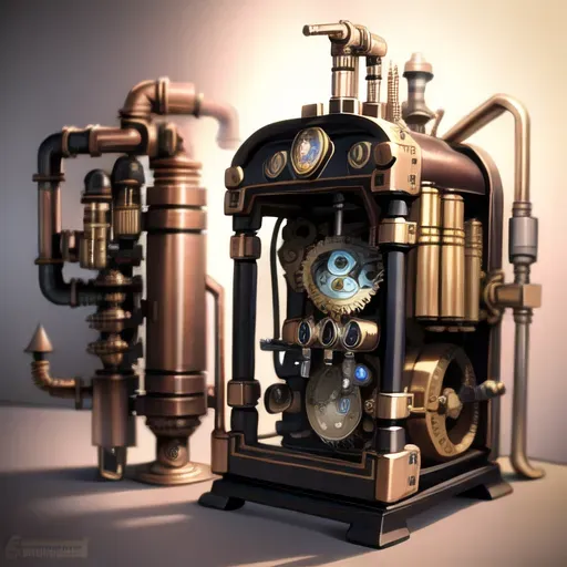 Steampunk, timemachine, cogs, pipes, brass and copper, steam