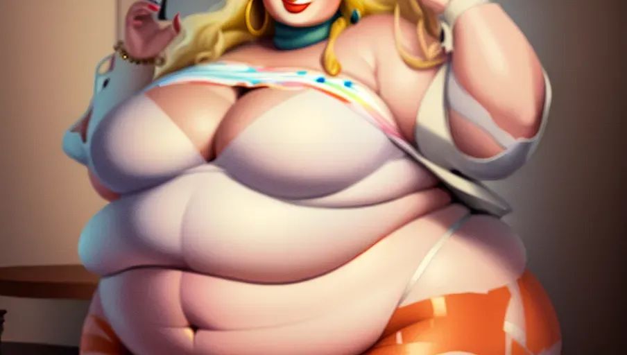 a digital painting of a happy ussbbw fat blonde woman