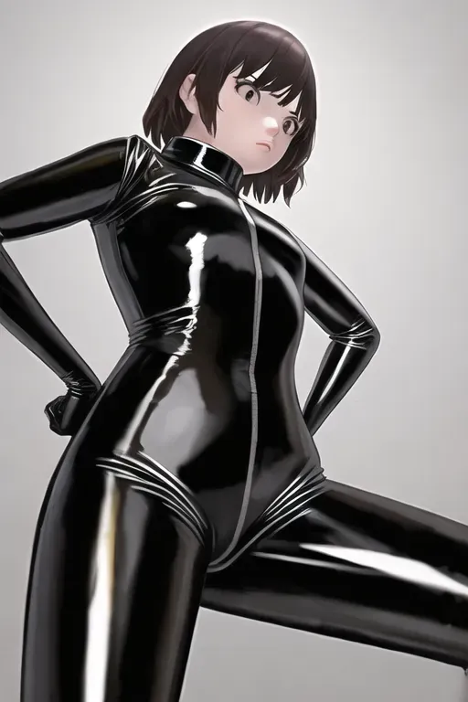 a girl in a latex suit eating feces