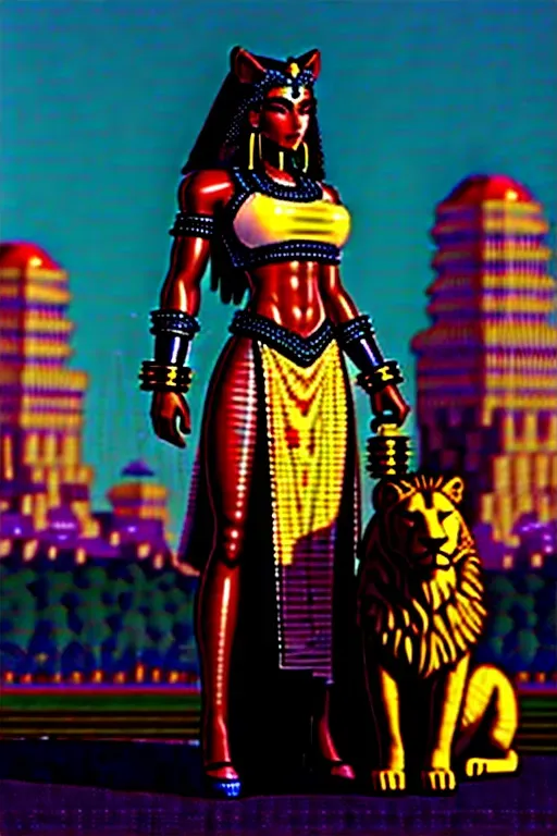 in a cyberpunk setting. Sekhmet is a powerful goddess of war healing and destruction. She is depicted as a woman with the head of a lion and her skin is often painted red or green. She wears a solar disk on her head and carries a scepter in her hand. Sekhmet is a fierce and terrifying warrior but she is also a benevolent goddess who can heal the sick and protect the innocent.
In fantasy art Sekhmet is often depicted as a powerful warrior who fights against evil. She may be shown leading armies into battle or she may be shown standing guard over a city or temple. Sekhmet may also be shown in her healing aspect using her powers to cure the sick and injured.
Here are some ideas for how you could use Sekhmet in your fantasy art:
You could depict Sekhmet as a powerful warrior who fights against evil.
You could show her standing guard over a city or temple protecting it from harm.
You could show her in her healing aspect using her powers to cure the sick and injured.
You could create a new interpretation of Sekhmet combining her traditional attributes with your own unique vision.
