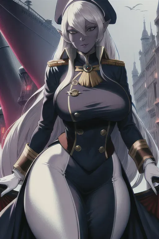 drow, dungeons and dragons drow, dnd drow, admiral uniform, military dress uniform, scifi admiral, big ass, big breasts, wide hips, ship bridge background, 8k, detailed