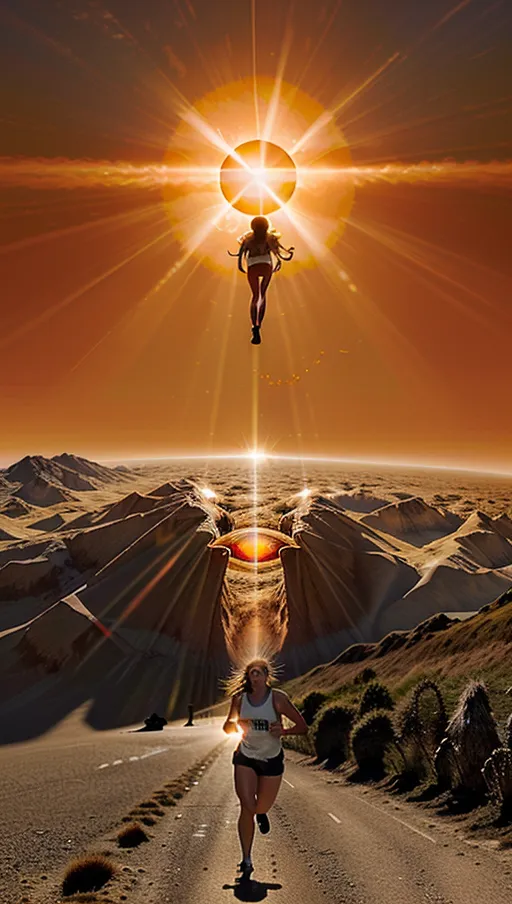 The sun in the sky has a giant vertical pupil running down the middle