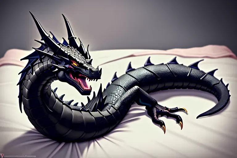 black dragon with a penis lying in blankets