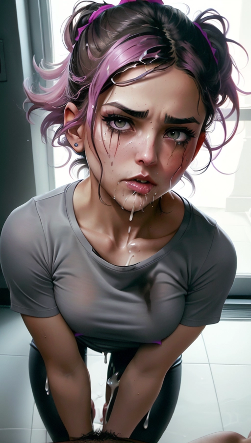1man, 1woman, photo depicting the sexiest young mexican woman, (very short dark hair), nude, fit, (((intense female orgasm))), realistic light and shadows, ultra-realistic, high level of detail, extremely high resolution, ((shocked expression)), looking at viewer, (( on the floor)), next to floor to ceiling windows, showing off wet pink pussy, ((wearing see-threw tight fitting grey shirt)), wearing white cotton socks,(legs spread), ((shaved vagina)), about to be ravished, last few seconds as a virgin, hard nipples, ((cum dripping from mouth)), ((shirt raised up above to expose breasts)), (((neck being grabbed and choked by a hand))), (((hair being grabbed and pulled))), (very rough sex), ((face grab)), body in motion, subservient woman, (very messy hair), dpmg_pov_blowjob_v1, ((holding her face buy the mouth)), <lora:red_tint_cheeks:1>, dpmg_runny_makeup_v1