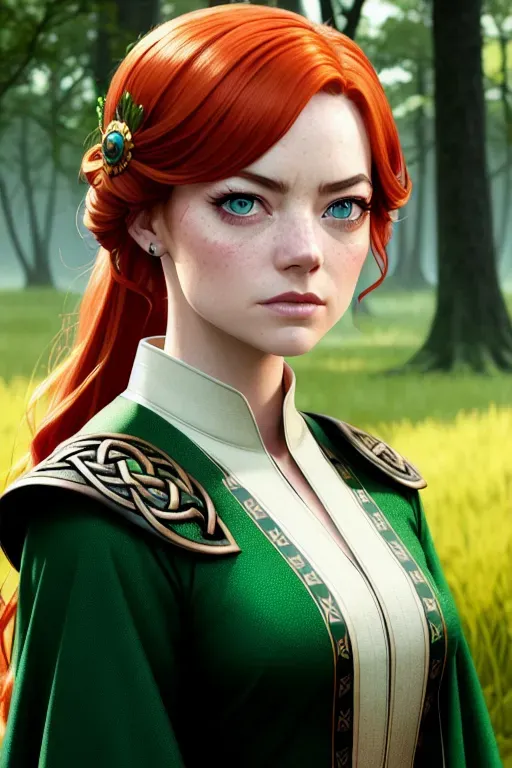 Dopamine Girl A Concept Art Of Emma Stone Celtic Princess Robe Meadow Undercut Redhead