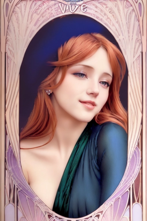 ((((Erotic art Art Nouveau full color lithograph illustration)))), extreme closeup pov lower lip, gorgeous young nude redhead woman, completely naked, beautiful face, (sexually aroused smile), ((alluring smile)), (((seductive expression))),((((flirting)))), beautiful eyes, ((((looking at me)))),(((looking into my eyes))),((looking at viewer)),