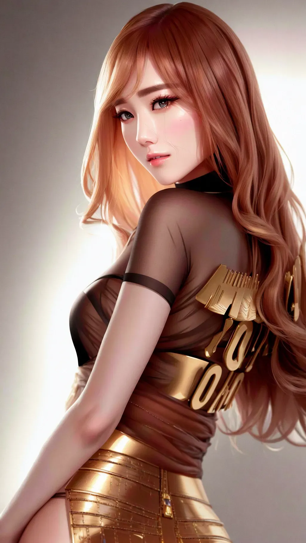 Jessica Jung, realism, young, teen, youth, short nose, exact skin color, surprised expression, studio lighting, soft facial features, high resolution, curved eyebrows, five fingers per hand
