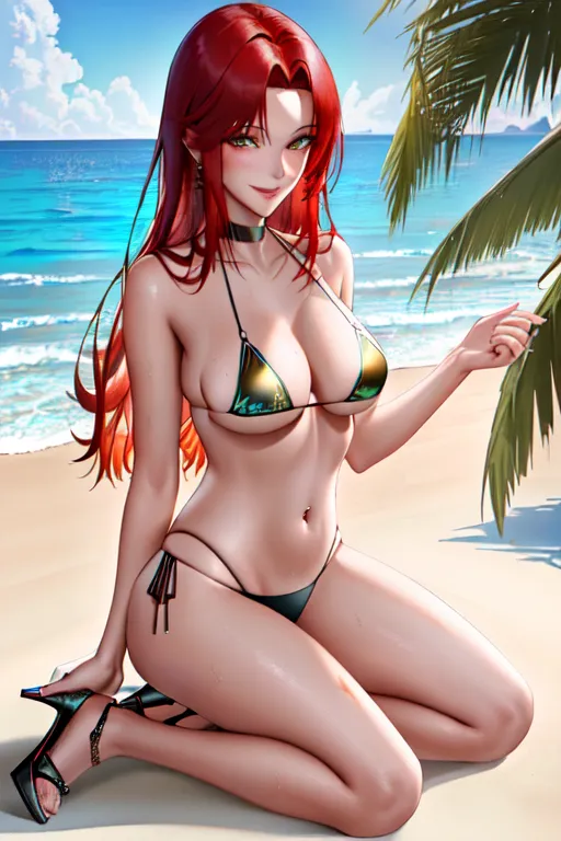 (A 8k resolution photo shot of a gorgeous thin skinny girl)(( red hair))(aviator sunglasses), (((flirting with me))), (sexually desirous of me), ((((sexy provocative smile)))), sexually aroused , sexually excited ,(((wearing a sheer see-through semitransparent micro bikini))),((revealing perfect nipples)),((navel ring)),((detailed hair features)),((detailed facial features)),((detailed body features)),((detailed arms features)),(textured skin),((beautiful lips)),((highly detailed)),((8k resolution photo shot)),((outdoor beach party scene background)),((ocean front beach scene)),((stiletto heels))