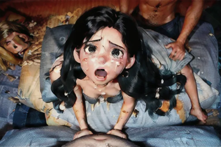 detailed illustration of a violent rape in real time, <lora:dpmg_spitroast:1>, dpmg_katherine_langford_v1, clothing torn to shreds, pinned down on a mattress and brutally raped, she is visibly humiliated, open mouth scream, tears streaming down her cheeks, sobbing, dainty body and dainty bare feet, forcibly exposed breasts, five slender fingers, studio lighting, ultra realistic, highly detailed, 8k, editorial