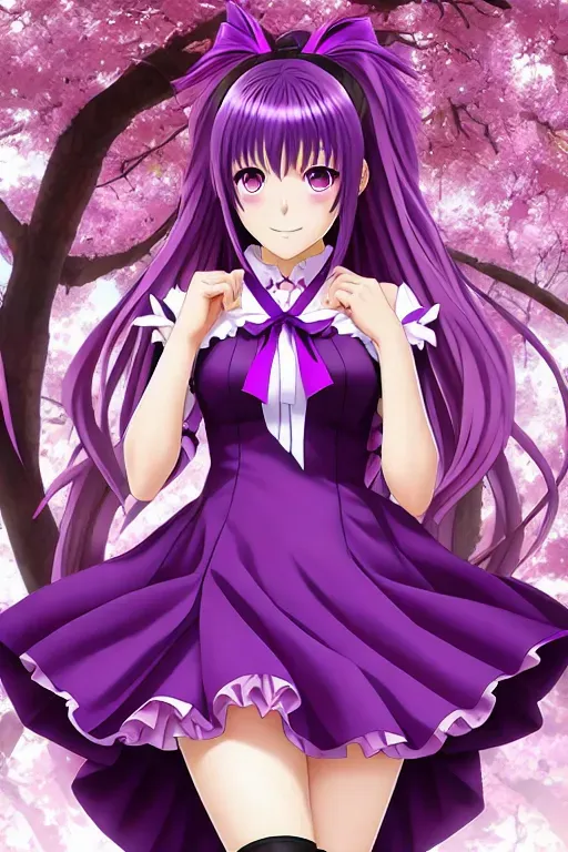 Dopamine Girl Sakura Matou Fate Anime Purple Hair Hair Ribbon