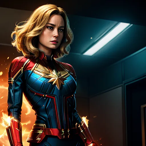 brie larson as captain marvel, unzipping her suit, barely covered tits, camel toe, cleavage