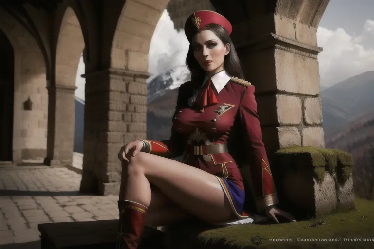 photo,1girl,half naked,romanian uniform,transylvania,castle
