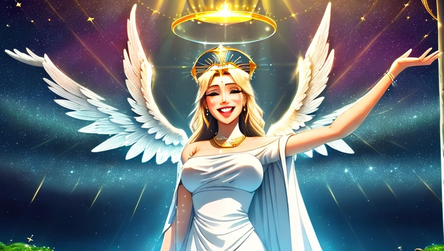 a 64k high detailed photo, standing female, Intimacy, saint, ((priestess)), religion, Sex Religion Tones, Intimacy Religion, Ultra Detailed, Best Quality, Most Detailed, (Angel Wings), Angelic Lighting, Love, Hope, Magic casting, Crown, Queen, Smiling, happy, Glory, Warrior, Angels, Angelics, Positivity, Happiness, ecstasy, enraptured, sweaty, saving, God, Royalty, Morality, Goodness, True Good, Power, Force, Authority, Ethical, Saviour, Halo, Always and Forever Sentimental, in heat, hot, ultra hot, best, best lighting, tantric, Neutral, Brilliant, Logical, Compassionate, Perfect, Perfection, Exciting, Integrity, Winged, Courage, Purity, Harmony, Beauty mark on upper lip, Family, Titan, Primordial, Protogenoi, Happiness, Happy, True Happiness, The Light themes, Heavenly Themes, Life, Death, The Rise, clean, Sexiest, Prettiest, Most, Beautiful, Angelic, Speech, ecstasy impression, ((Smiling)) (Happy Expression)) ((Love Worship))