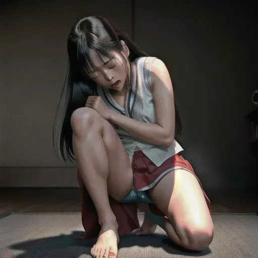 ultra realistic 8k, raping crying Sadako Yamamura, Cumming inside, shaming her, punishing her, forcing her swift and hard, bare feet