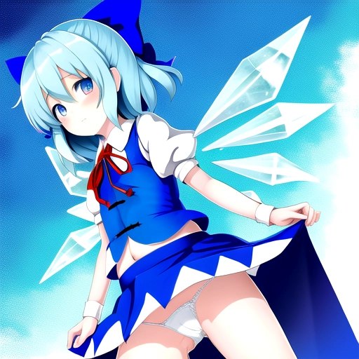 Cirno, Touhou Project, loli, skirt raised, white panties,