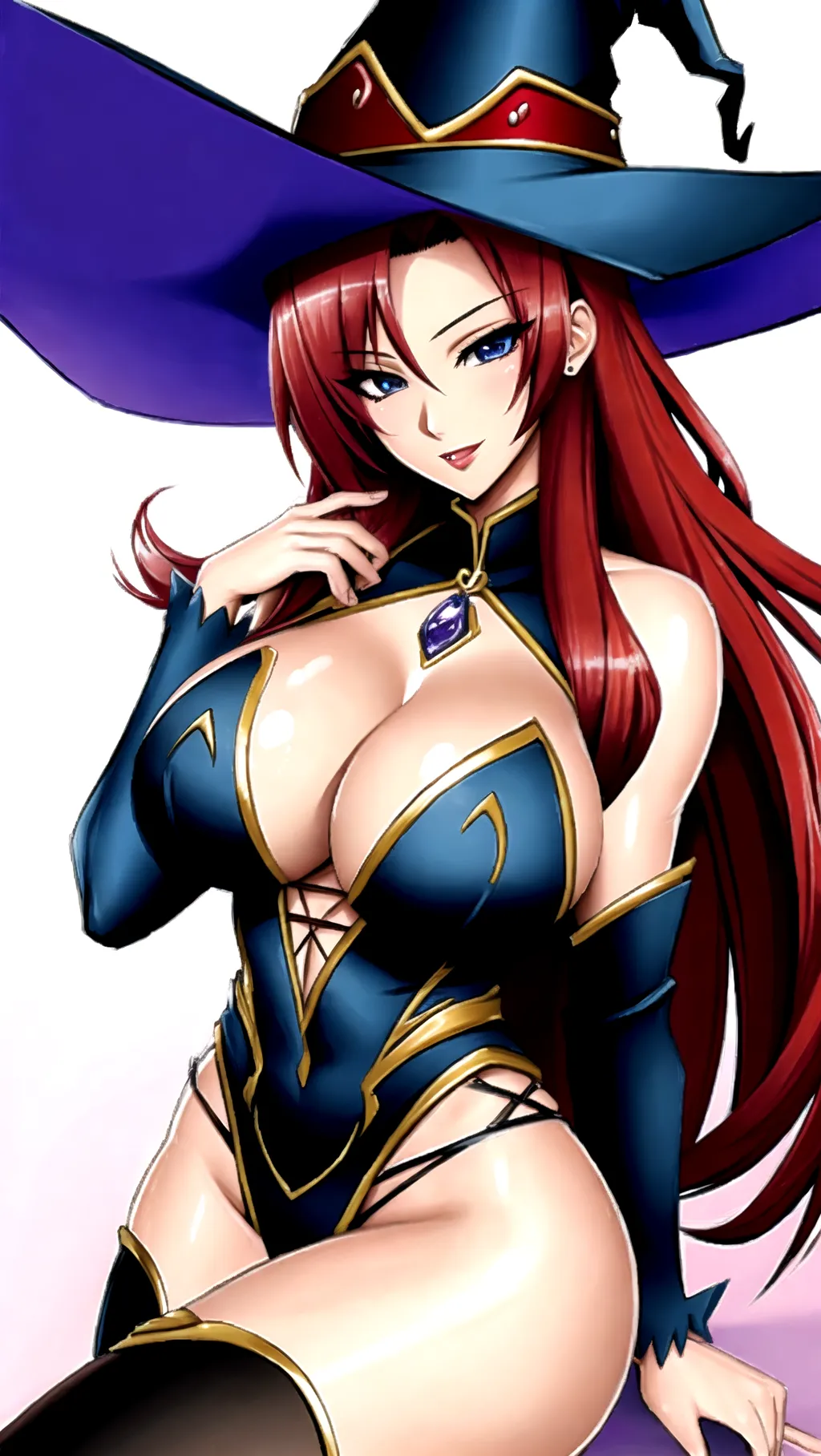 Hyper resolution, extreme details, masterpiece, very high quality,
A sexy witch with massive boobs and perfect red hair, wide hips, skinny waist, long legs, naughty face, perfect face, perfect eyes, extreme eye detail, extreme face details,