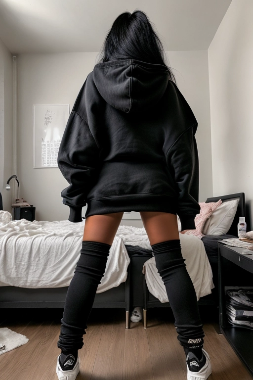 black hair
long hair
big ass you can see
egirl
overknees
oversize hoodie
8k
messy room
ultra realistic