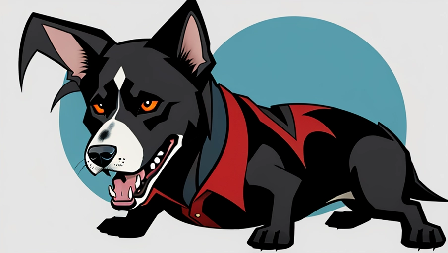 partially torn sticker with a cartoon vampire dog