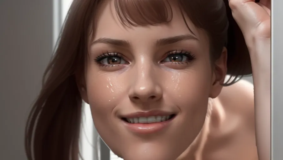 a realistic, 8k, side view, naked picture of the look alike fingering herself while bent over, C cup breasts, round ass, she is looking at me, moaning ((detailed facial fetures)) ((perfect breasts))