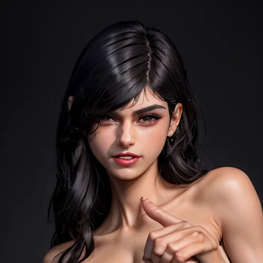 a full length photo of.
dark smoky background
photorealistic
human features
exotic transgender female
tall slender fit body
graceful
has perky breasts
black hair
brown eyes
tan realistic skin
cute pose
subjects facing camera
realistic skin texture
accurate limb proportions
five fingers on each hand
hands below waste
tight body
cute face
big eyes
naked
touching cock
grinning
tongue out rolling eyes
male has a big penis
cute dick
handsome face
dark smoky background
dpmg_mia_khalifa_v1