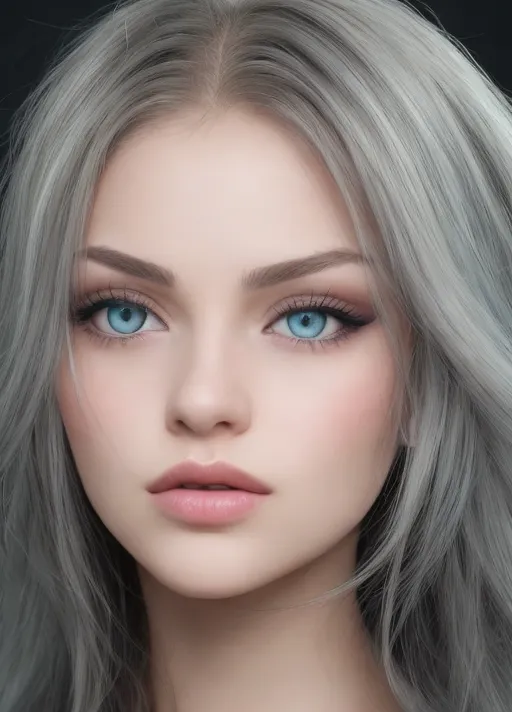 Gorgeous eastern European woman, simple grunge makeup, pale grey-blue colored eyes, big wide doe eyes, black hair, big lips, thin slender body, photorealistic, best quality, ultra high resolution