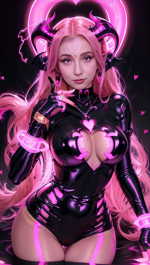 best quality, (((ultra high res))), (((detailed face and eyes))), (perfect face), (big shining heart choker), earrings, jewelry, (((big glowing succubus mark))), ((((big glowing succubus bodymark)))), (((conjuring))), (witch), ((long voluminous hair)), (((gloves))), ((black hair)), (((golden bracelet))), (((huge hair cuff))), (((pink skintight neckholder dress))), (((pink glowing dress))), ((face closeup)), (lipstick), (((neckholder))), ((((demon tail)))), ((black long sleeves)), ((purple glowing heart)), (((big cameltoe))), (((demon mark))), heart on womb, (((((bright pink luminescent skin tone))))), (((straight black hair))), ((pink glowing clothes)), ((((luminescent skin))))