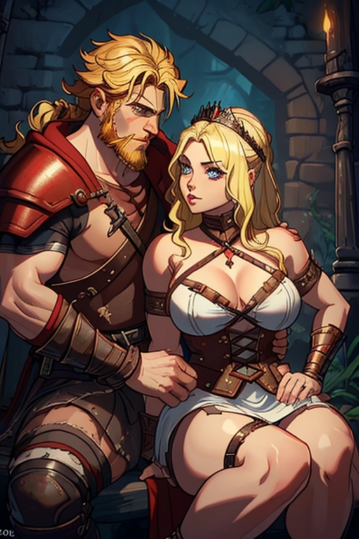 Two people, a twisted realism fantasy setting, a sexy story book princess and a dashing Nordic warrior having graphic sex, a beautiful and cute damsel princess, blonde, thicc curvy, sexualy aroused, captive, in a dungeon, tattered pink princess dress, waiting eagerly for a strong dashing warrior barbarian in the fireground to fuck her, a muscular warrior man, red hair and beard, well endowed, viking armor, ((high definition)), ((4k quality)), ((excellent lighting)), ((great shading)), ((pristine detail)), ((really clear picture)), ((beautiful vibrant colors)), ((accurate at lower prompt guidence)), ((ultra realistic)), (((five fingers per hand))), (((two arms per person))), (((two legs per person))), (((two hands per person))), (((two feet per person))), ((((100 percent according to prompt))))