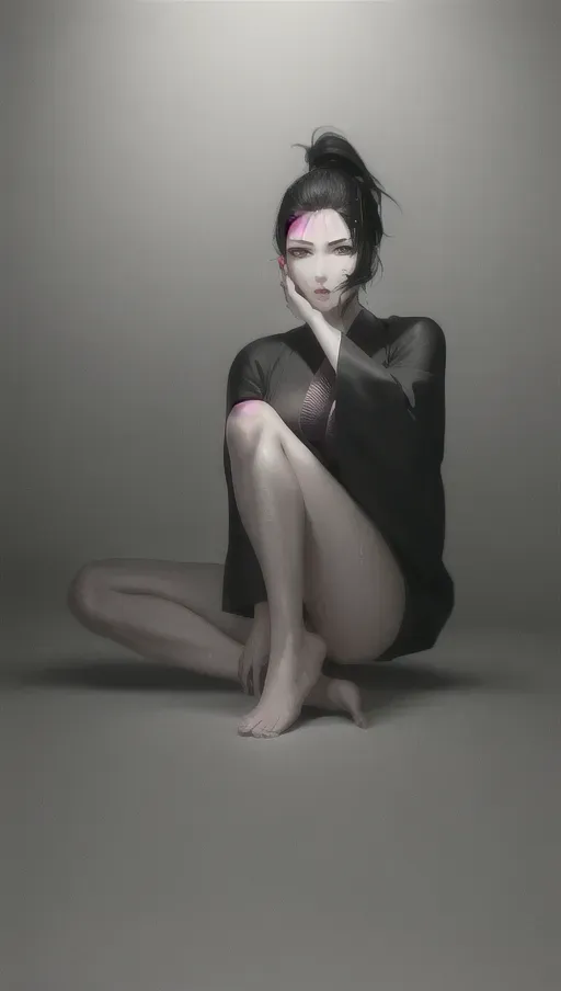 1girl, full body, detailed face::5, beautiful::5, attractive::5, sexy::5, flawless::5, shapely::5, sensual, dirty::5, fatal, lethal, deadly, hurt::5, bruised::5, feudal japan::5, japanese , seductive, surprised, startled, stunned, attacked, ambushed, assaulted, frightened, terrified, alarmed, scared, spooked, panicked, fearful, terrorised, moody lighting::5, night::5, short hair, dark hair, black hair, parted hair, almond shaped eyes, eyes open::5, eyes wide::5, eyes wide open::5, thin lips, solo , masterpiece, ultra high res, professional, photo referenced::5, 23 years old, young adult::5, slim, pale skin, kimono, dark red kimono, saliva, saliva dripping, summer, thin clothing, sweat, sweaty skin, shiny skin, purple eyeliner, small breasts::5, pain::5, head tilt, mouth open, mouth agape, parted lips, bending, bent, 1 character, long sleeves::5, loose top, bags under eyes, feet, foot, dorsal, bare feet, barefoot, sitting , legs crossed, hand on face