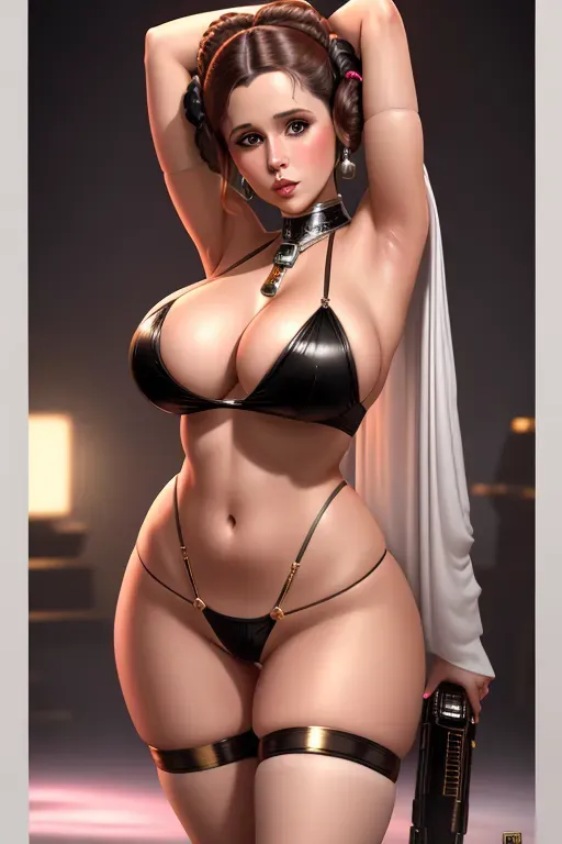 princess leia as a slutty stripper with big tits and perfect pussy , full body picture, highly detailed face, highly detailed vagina, masterpiece, realistic, pubic hair, 8k, heels, dynamic scene