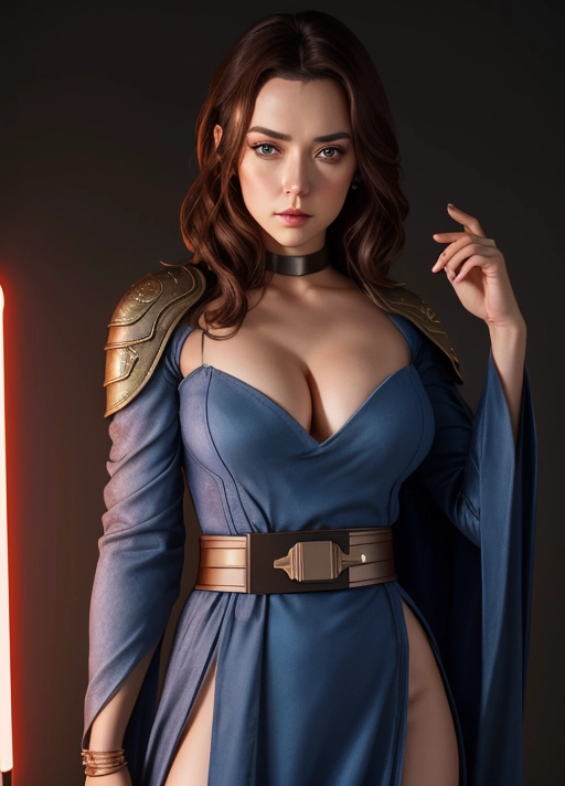 star wars, makeup, (20yo Olivia Williams:0.8), (Bree Daniels:0.5), dress, belt, side slit, wide sleeves, cleavage, 5 fingers, Expressiveh, ((detailed face)), three quarters shot,
highly detailed, lighting, high quality, high definition, very detailed, (aroused:1), photo, (outfit:1.5), 8k, UHD,