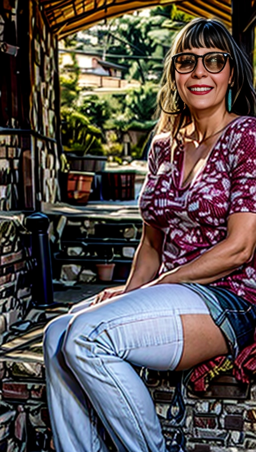 (photo realistic:1.37),
(((masterpiece))), <lora:dpmg_add_detail:0.5>,
1.subject,
beautiful milf,
2.face,
((dark hair, long hair, mussed hair)),
open mouth, (white teeth),
Full eyelashes, high cheekbones, beauty model looks,
2.(body,
wide body frame, wide hips, thick thighs, heavy, thicc), light pink nipples, (huge breasts:1.3),
3.clothing,
(wearing cargo pants, topless),
4.other,
(relaxing, lazy, big smile)