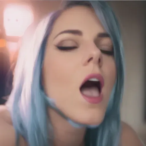close up shot, 21-year-old, Melissa Benoist, Caucasian, a gothic streamer, slim, blue hair, white tank top, plain background, sunset, editorial, neon lights, horny, 8k, professional, perfect face