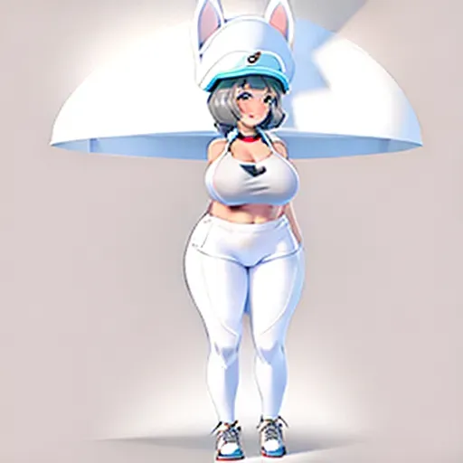 a grey and white bunny with large breast