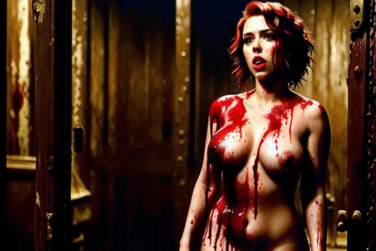 real photo, of naked Scarlett Johansson, (realistic face), covered in blood and cum, after brutal anal rape, scared (real expression),(full body), in a dungeon, (very detailed)