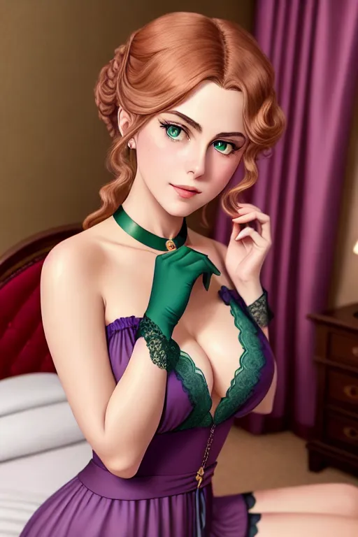 a color pencil draw of,violet evergarden,wearing frock,doing sexy pose,in a hotel room,small breasts,five slender fingers,charming face,beautiful lips,green eyes,curved eyebrows,curved eyelid,textured skin,peaceful,wearing necklace,sharp focus,highly detailed,artstation,cgsociety,surreal