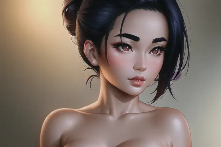 asian naked girl, small breasts,five fingers per hand,updo hair,gorgeous face,beautiful lips,curved eyebrows,sharp focus,smooth,artstation,editorial,cinematic lighting