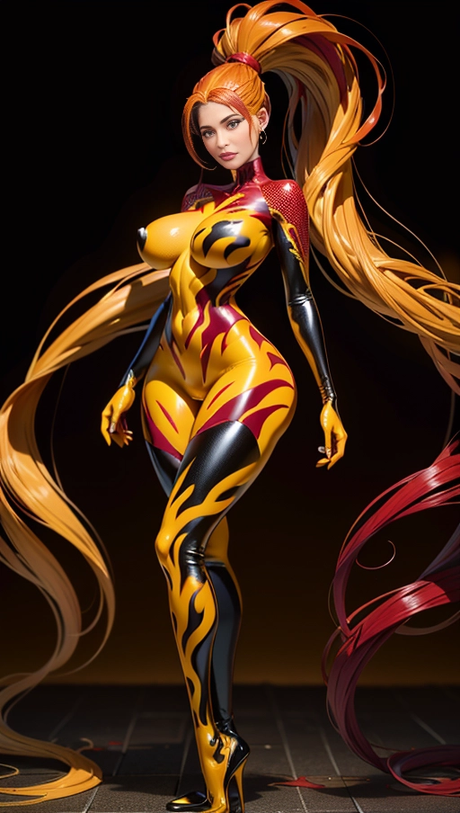 ((Burgundy red and yellow symbiote girl)), ((hair-raising symbiote)), ((burgundy red and yellow symbiote goo)), ((((burgundy red long hair with yellow strands)))), ((red and yellow symbiote goo suit)), (yellow strands), (((((symbiote goo hair))), ((((burgundy red and yellow symbiote goo body)))), huge symbiote boobs, burgundy red hair, very very long hair