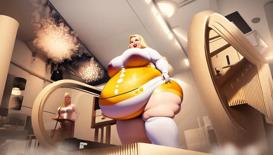 a digital painting of a happy ussbbw fat blonde woman