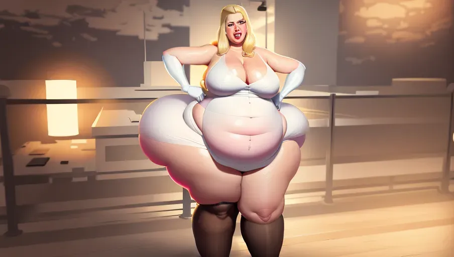 a digital painting of an upset ussbbw fat blonde woman