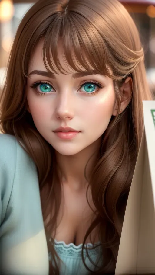 Dopamine Girl Cute Woman Looking Into Camera Beutiful Lips Green Blue Eyes Light Brown