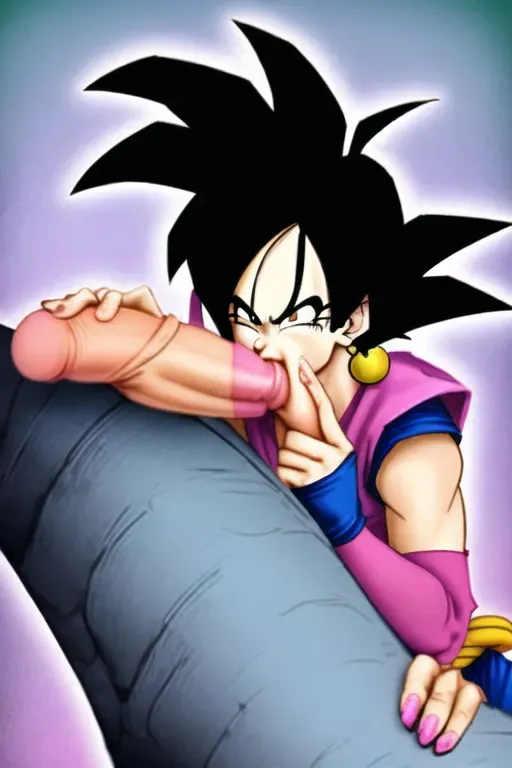 Dragon ball style girl sucking on a penis