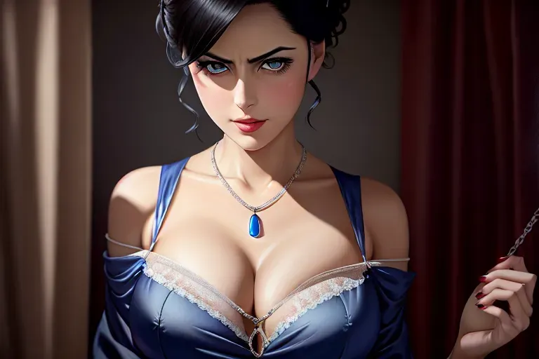 a oil painting of,mikasa ackerman,wearing nightgown,big breasts,five slender fingers,updo hair,gorgeous face,beautiful lips,blue eyes,curved eyebrows,curved eyelid,textured skin,peaceful,wearing necklace,smooth,pixiv,ultra realistic,editorial,surreal,dick sucking,tits out