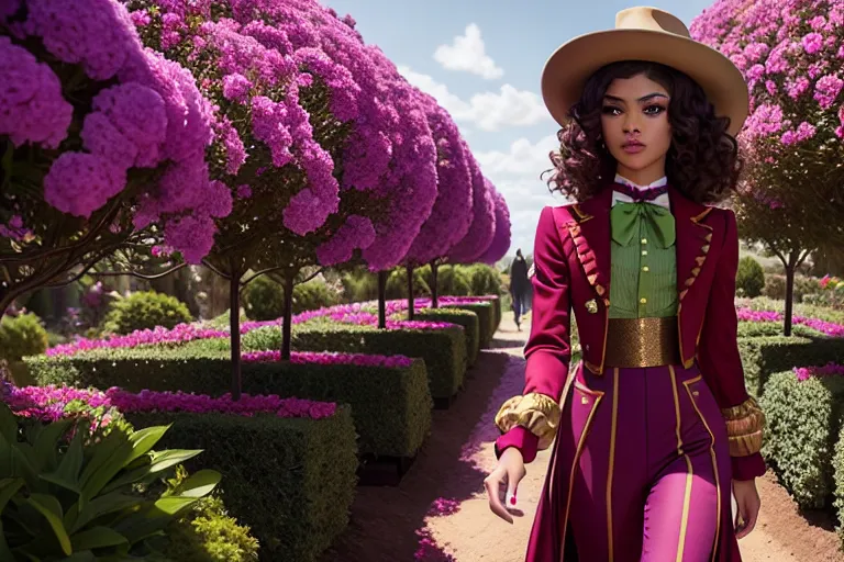 Dopamine Girl - a photograph of,zendaya,wearing willy wonka,walking,in ...